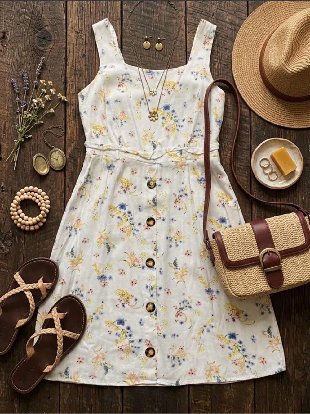 Floral Button-Front White Mini Dress